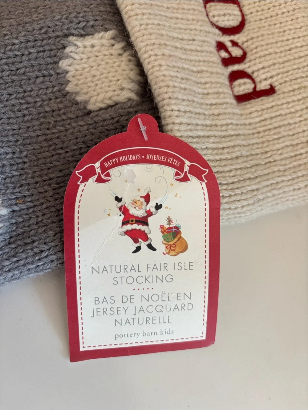 Pottery Barn Dad Embroidered Gray Polka Dot Stocking